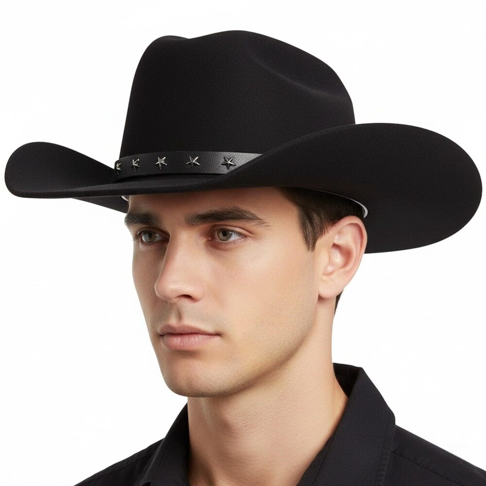 6218 Western Cowboy Hat with 3 Interchangeable Bands Wide Brim Felt